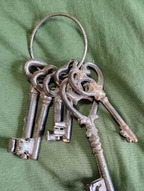 Antique-Style Oversized Iron Skeleton Keys on Ring - Black Metal